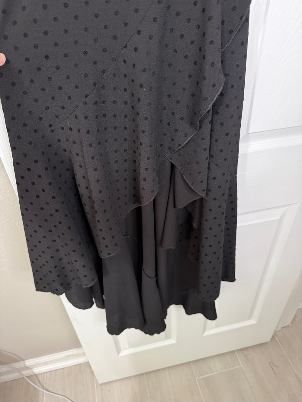 Tyche Black Polka-Dot Ruffle High-Low Wrap Dress - Picture 5 of 5